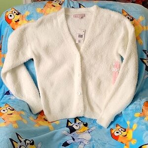 Women's (M) Crave Fame Fuzzy Ivory Button-Up Cardigan Sweater